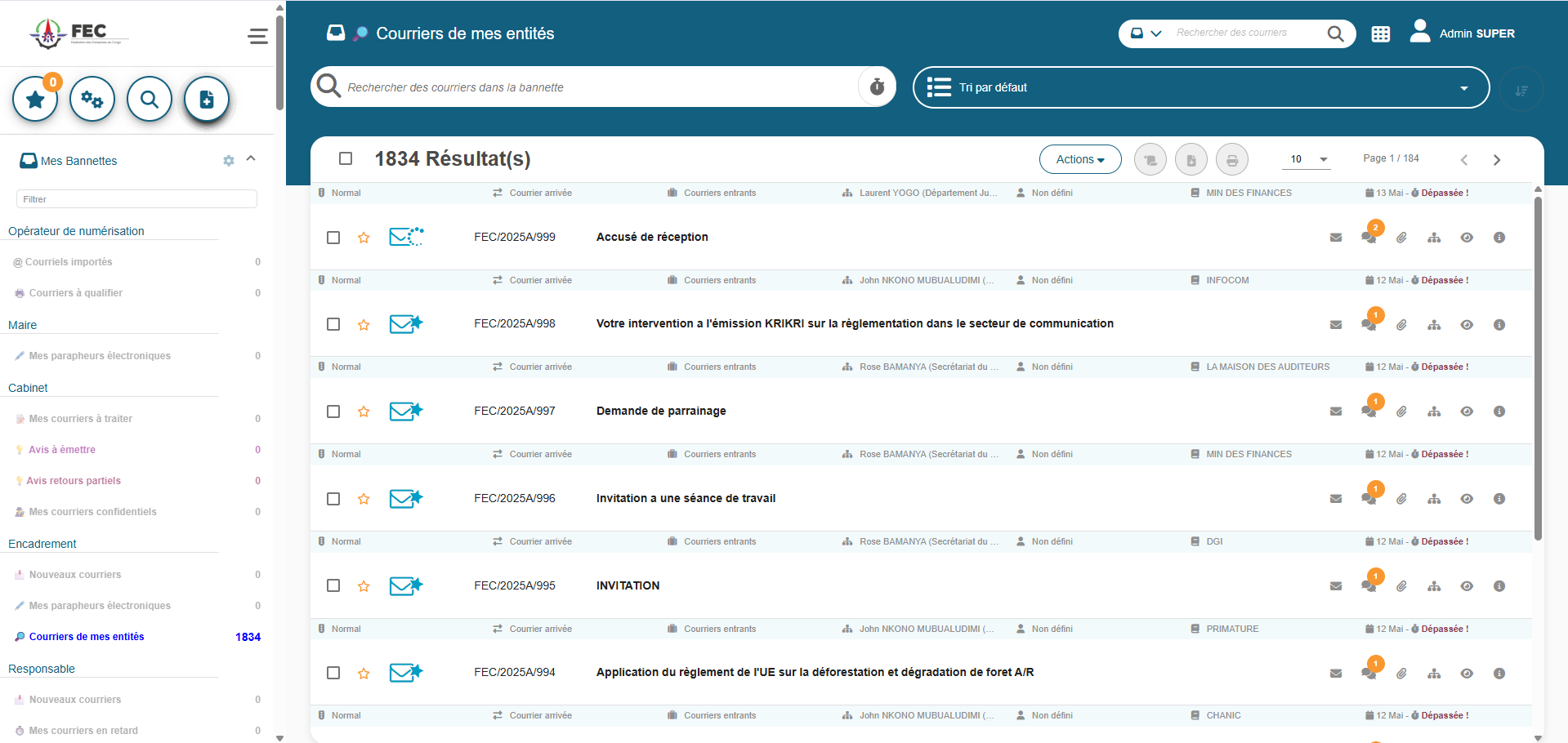 FEC · Système de Gestion des Courriers